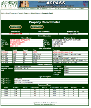 2933 Concord Road Tax Record