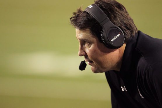 South Carolina's Will Muschamp keeps an eye on action against Vanderbilt during first-quarter action in Nashville, Tenn. on Thursday, Sept. 1, 2016. (Travis Bell/SIDELINE CAROLINA)