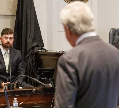 Defense attorney Dick Harpootlian questions witness Chad McDowell, corporal with the Colleton County Sheriff’s Office during the Alex Murdaugh murder trial at the Colleton County Courthouse in Walterboro, Thursday, Jan. 26, 2023. Grace Beahm Alford/The Post and Courier/Pool