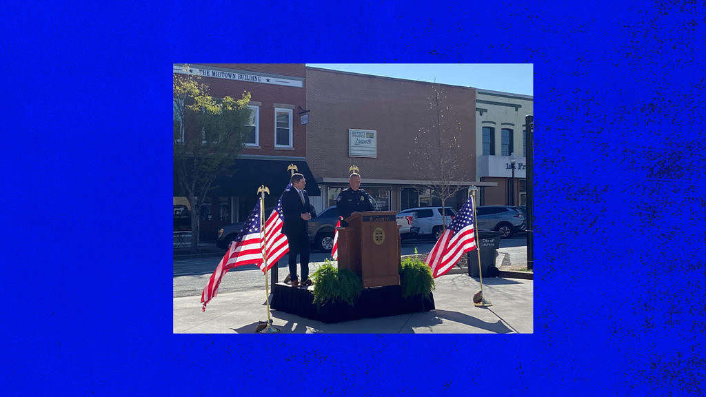 Chief Heath Copeland, Mayor Nathan Senn.